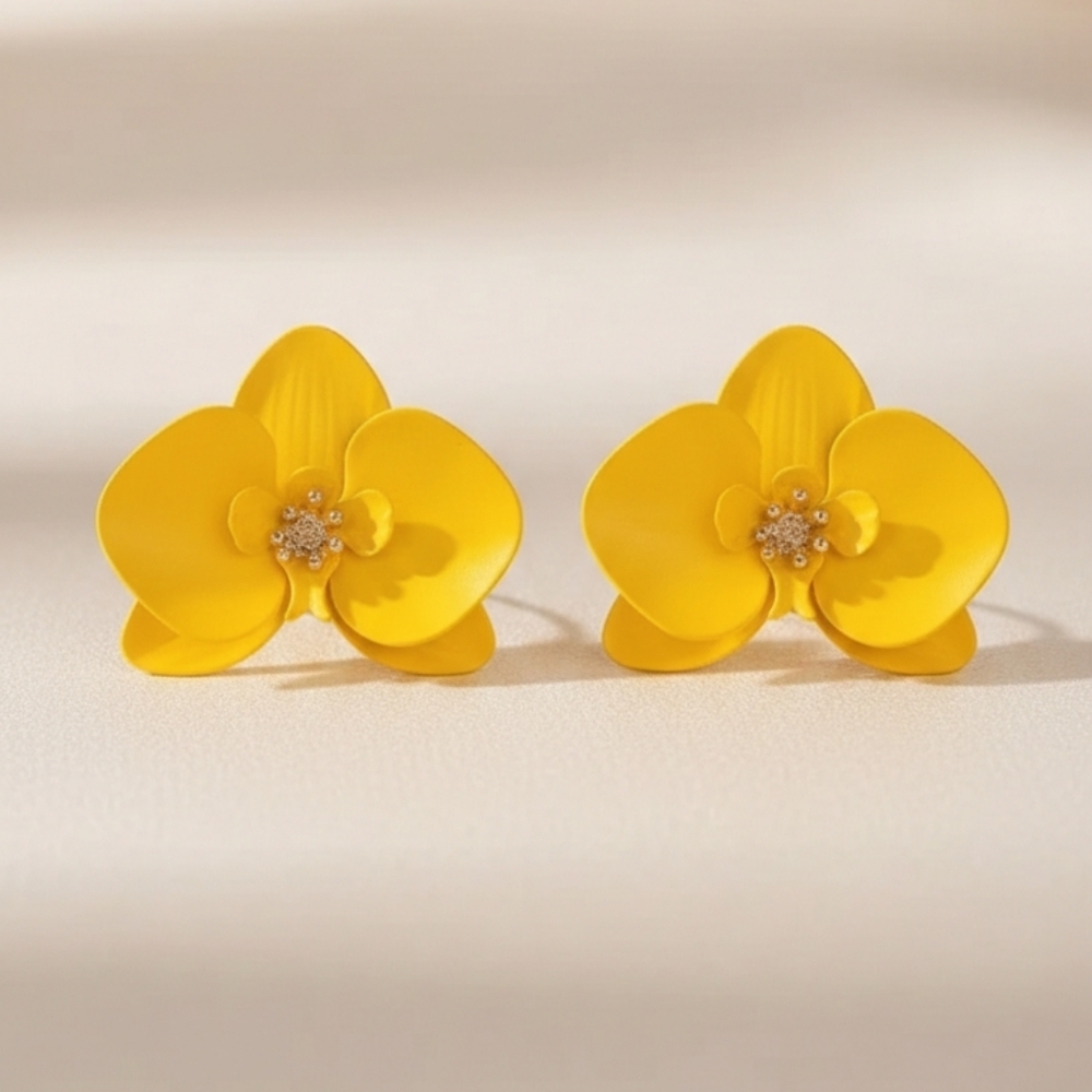 ๐๏ธ Yellow Large Rich Orchid Floral Earrings
